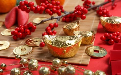 A traditional feng shui display for wealth and prosperity