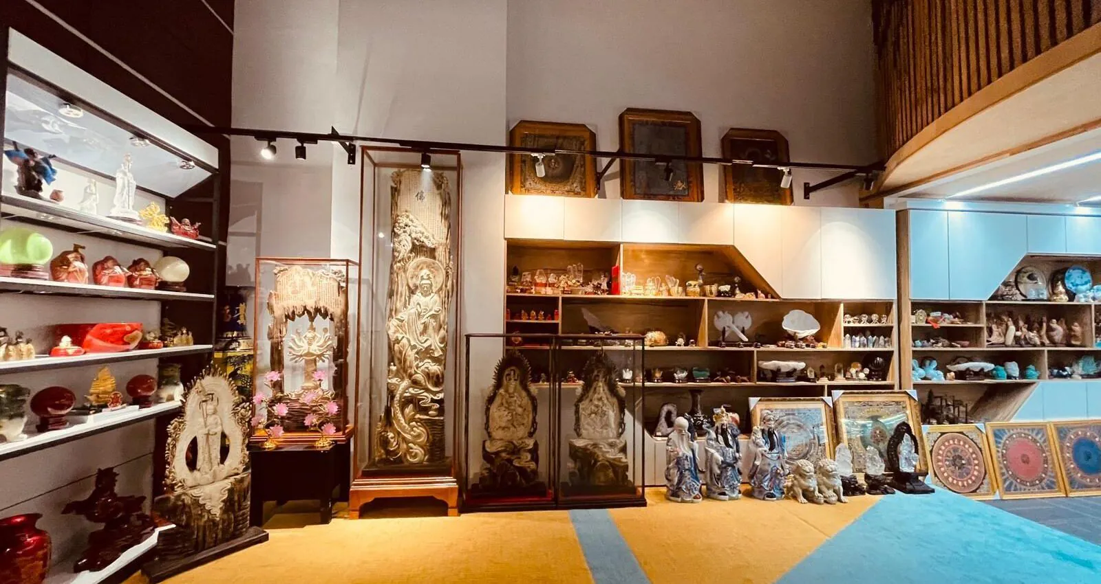 A room with a collection of tools or products for feng shui, view angle 1