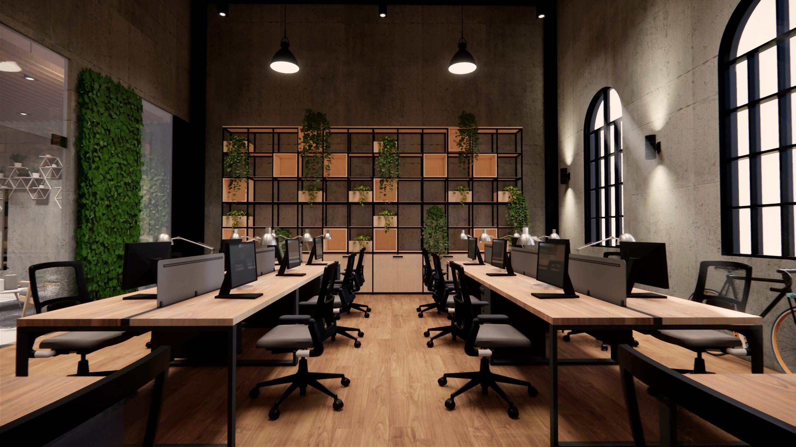 A modern office designed with excellent office Feng Shui principles to foster productivity and well-being